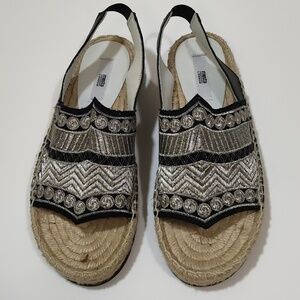 MIISTA LONDON silver black espadrilles 36 NEW